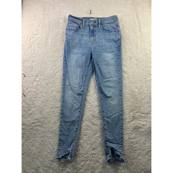 Levis 720 High Rise Super Skinny Jeans Womens 28 Light Wash Distressed Hem Denim - Picture 1 of 15